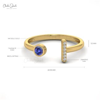 Split Shank Wedding Ring With 3mm Tanzanite Gemstone And Diamond Ring In 14k Solid Gold