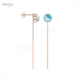 Genuine Luster Aquamarine Dainty Earrings in 14k Solid Gold March Birthstone Threader Earring