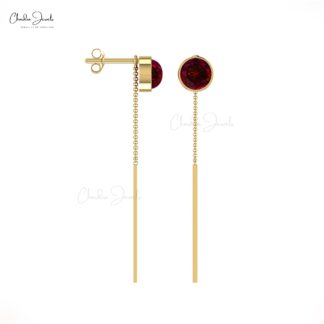 Real 14k Gold Threader Earrings With 0.70 Ct Red Garnet January Birthstone Earrings