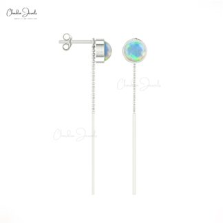 14k Real Gold With 0.32Ct Fire Opal Threader Chain Earrings For Women