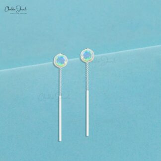 14k Real Gold With 0.32Ct Fire Opal Threader Chain Earrings For Women