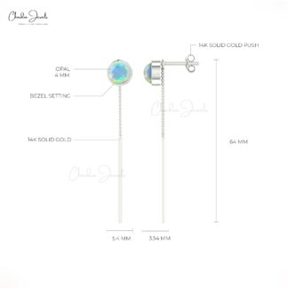 14k Real Gold With 0.32Ct Fire Opal Threader Chain Earrings For Women