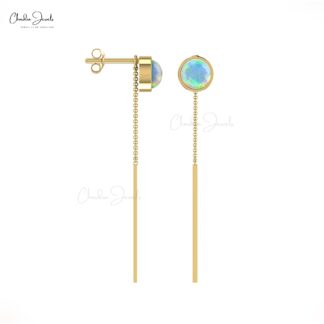 14k Real Gold With 0.32Ct Fire Opal Threader Chain Earrings For Women