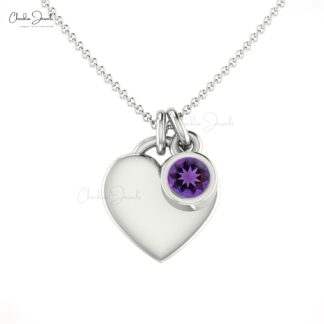 Real 14k Gold Amethyst Gemstone Heart Shaped Necklace