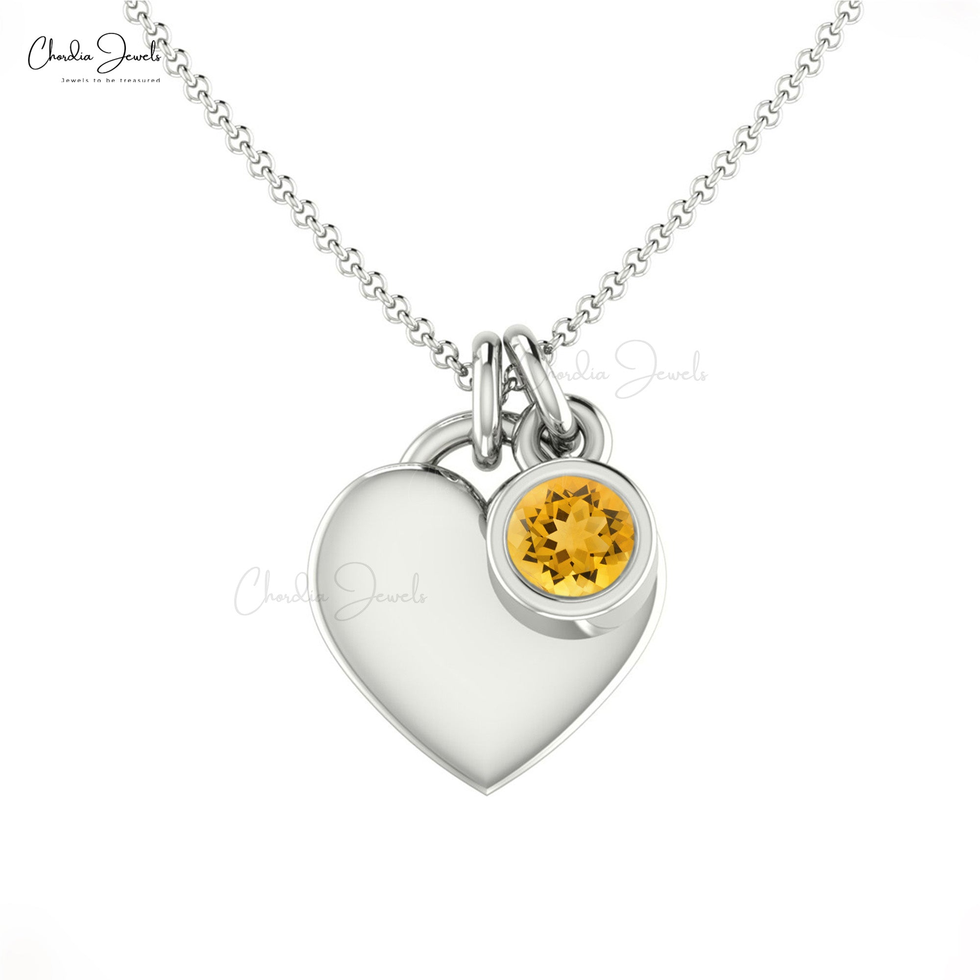 Pure 14k Gold Love Heart Necklace In Round Citrine Gemstone Handmade Fine Jewelry