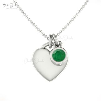 Solid 14k Gold Heart Shape Necklace With 3mm Zambian Emerald Bezel Set Necklaces