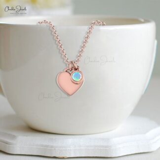 Solitaire Heart Shape Necklace With 3mm Fire Opal Birthstone 14k Real Gold Necklaces