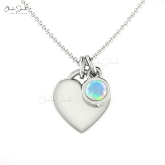 Solitaire Heart Shape Necklace With 3mm Fire Opal Birthstone 14k Real Gold Necklaces