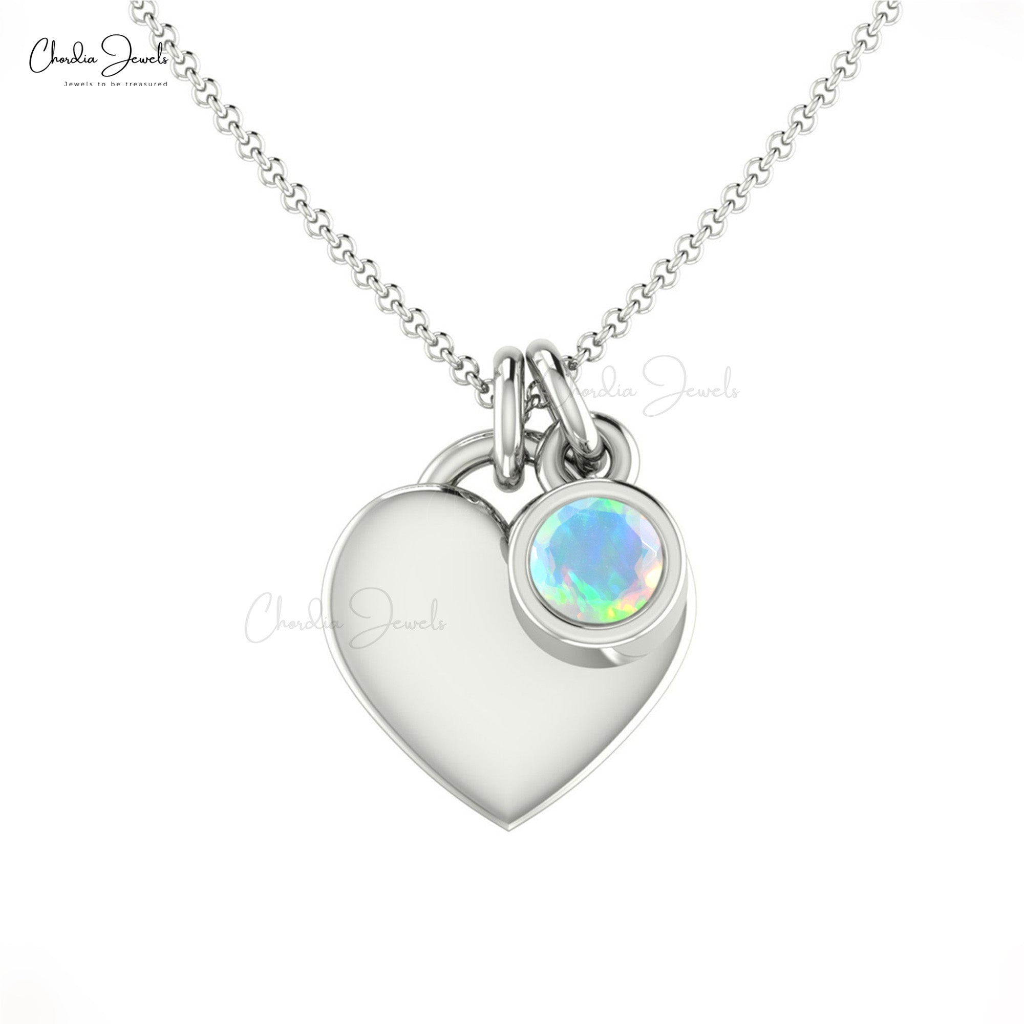 Solitaire Heart Shape Necklace With 3mm Fire Opal Birthstone 14k Real Gold Necklaces