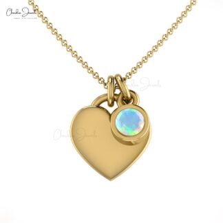 Solitaire Heart Shape Necklace With 3mm Fire Opal Birthstone 14k Real Gold Necklaces