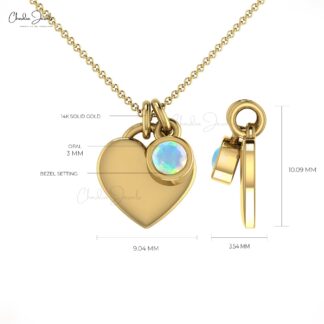 Solitaire Heart Shape Necklace With 3mm Fire Opal Birthstone 14k Real Gold Necklaces