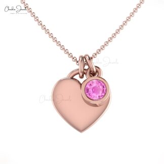 Heart Shaped Propsal Charm In Real 14k Gold Pink Sapphire 0.17 Ct Gemstone Necklace