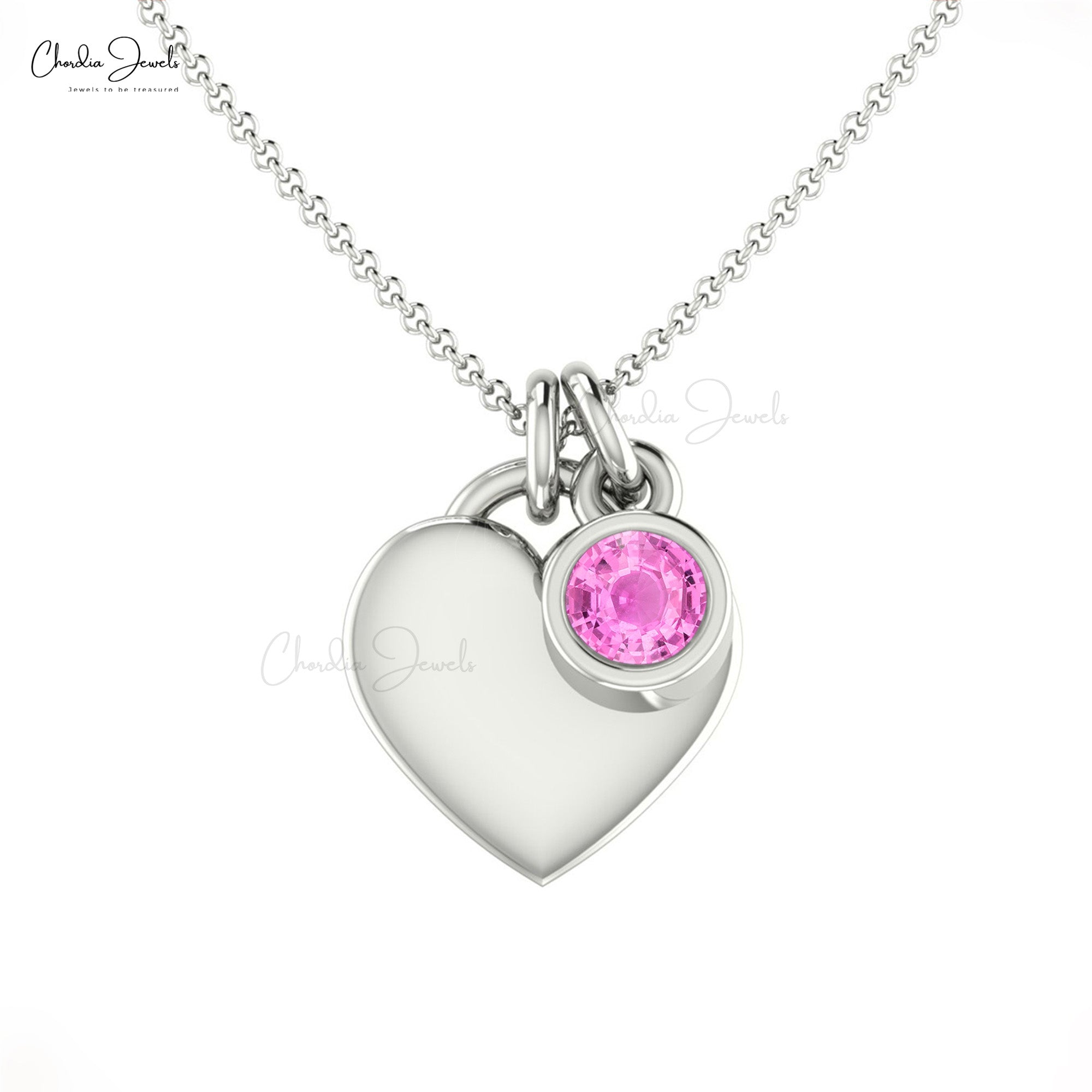 Heart Shaped Propsal Charm In Real 14k Gold Pink Sapphire 0.17 Ct Gemstone Necklace