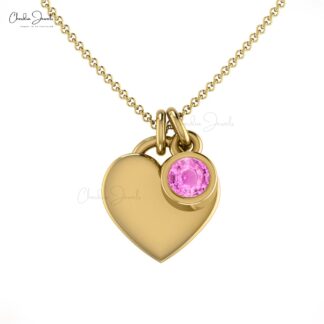 Heart Shaped Propsal Charm In Real 14k Gold Pink Sapphire 0.17 Ct Gemstone Necklace