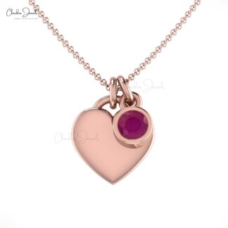 Solitaire Love Necklace In 14k Pure Gold Burma Ruby 0.10 Ct Gemstone Chain Necklace