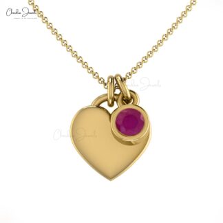 Solitaire Love Necklace In 14k Pure Gold Burma Ruby 0.10 Ct Gemstone Chain Necklace