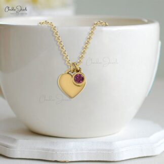Genuine Rhodolite Garnet Solitaire Heart Necklace In 14k Gold