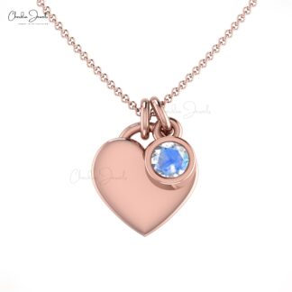 Solid 14k Gold Heart Shape Necklace With 3mm Moonstone June Birthstone Love Jewelry