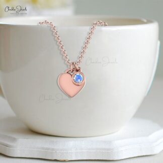 Solid 14k Gold Heart Shape Necklace With 3mm Moonstone June Birthstone Love Jewelry