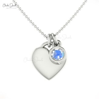 Solid 14k Gold Heart Shape Necklace With 3mm Moonstone June Birthstone Love Jewelry