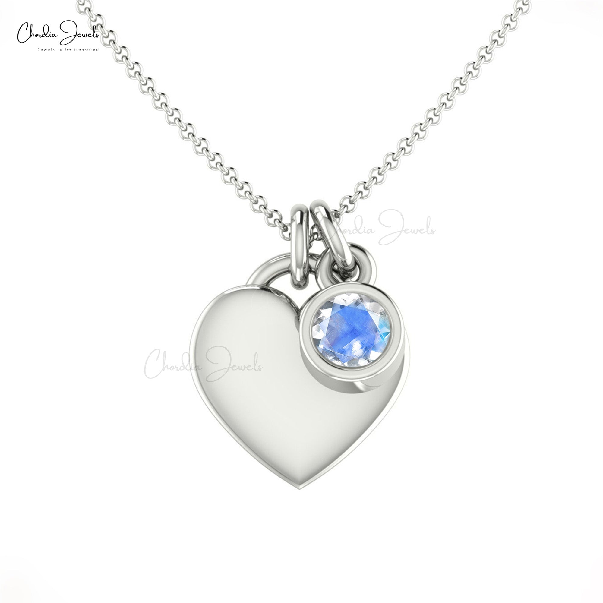 Solid 14k Gold Heart Shape Necklace With 3mm Moonstone June Birthstone Love Jewelry