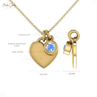 Solid 14k Gold Heart Shape Necklace With 3mm Moonstone June Birthstone Love Jewelry