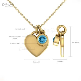 Round Cut Bezel Set Chain Necklace in 14k Solid Gold Swiss Blue Topaz Fine Jewelry
