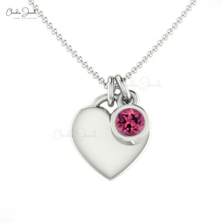 Pure 14k Gold Heart Shape Necklace in 0.17 Ct Pink Tourmaline Solitaire Chain Necklace