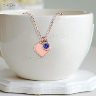 Heart Shaped Necklace With 0.11ct Tanzanite Gemstone 14k Real Gold Solitaire Necklace For Women