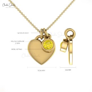 Natural Yellow Sapphire Solitaire Necklace With 3mm Gemstone Bezel Set in 14k Gold Jewelry