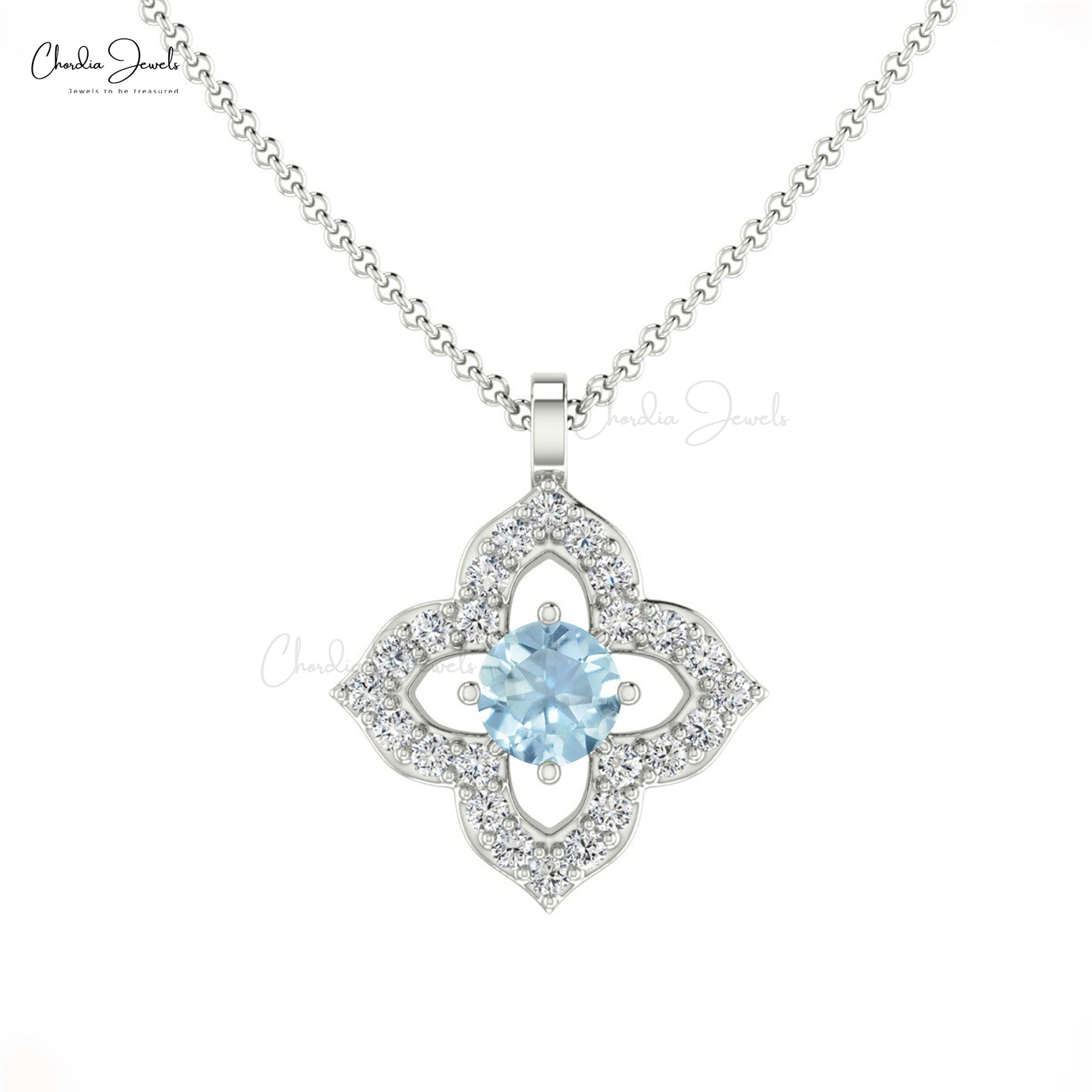 Natural Aquamarine 14K Gold Pendant Necklace for Engagement