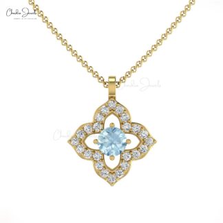 Natural Aquamarine 14K Gold Pendant Necklace for Engagement