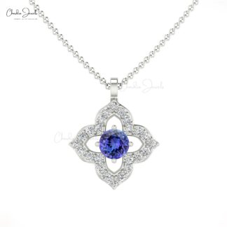 Floral Wedding Charm With 3mm Tanzanite And Diamond Accents In 14k Solid Gold Pendant