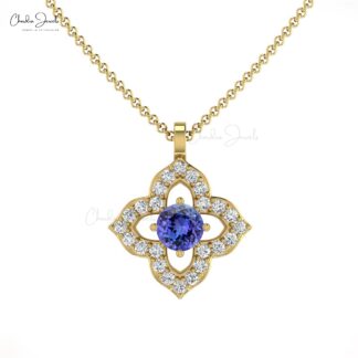 Floral Wedding Charm With 3mm Tanzanite And Diamond Accents In 14k Solid Gold Pendant