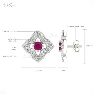 High Class Ruby Stud Earrings with Diamond in 14K Gold