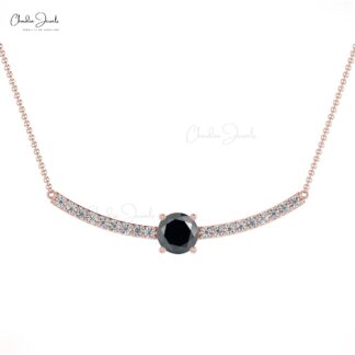 Solid 14k Gold Diamond Bar Necklace with 5mm Black Diamond April Birthstone Chain Necklaces