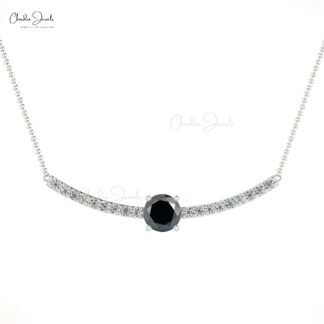 Solid 14k Gold Diamond Bar Necklace with 5mm Black Diamond April Birthstone Chain Necklaces