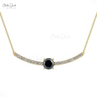 Solid 14k Gold Diamond Bar Necklace with 5mm Black Diamond April Birthstone Chain Necklaces