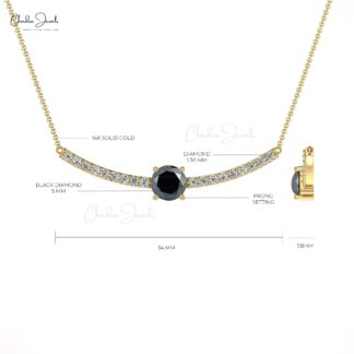 Solid 14k Gold Diamond Bar Necklace with 5mm Black Diamond April Birthstone Chain Necklaces