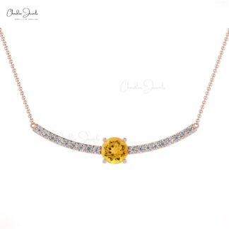 Round Citrine Statement Necklace In 14k Gold Gemstone And Diamond Hallmarked Jewelry