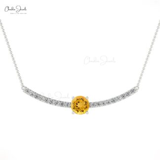 Round Citrine Statement Necklace In 14k Gold Gemstone And Diamond Hallmarked Jewelry