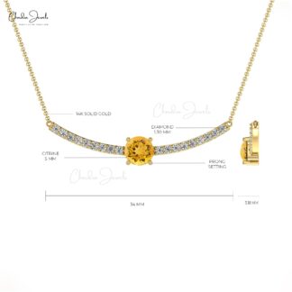 Round Citrine Statement Necklace In 14k Gold Gemstone And Diamond Hallmarked Jewelry