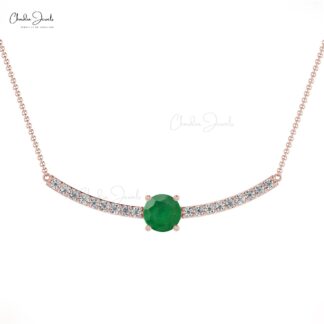 Genuine 0.5ct Emerald Statement Necklace 14k Real Gold Diamond Accents Birthstone Necklace