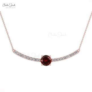 5mm Red Garnet & Genuine Diamond Statement Necklace In 14k Solid Gold