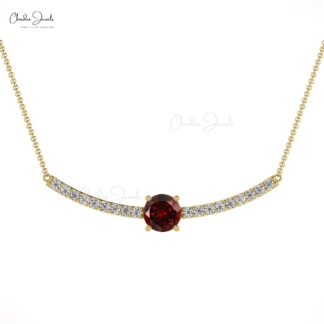 5mm Red Garnet & Genuine Diamond Statement Necklace In 14k Solid Gold