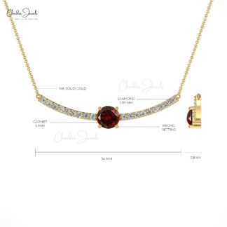 5mm Red Garnet & Genuine Diamond Statement Necklace In 14k Solid Gold