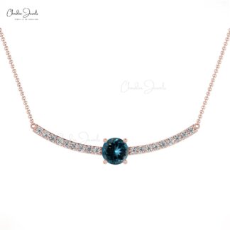Genuine London Blue Topaz Statement Necklace In Real 14k Gold Diamond Statement Jewelry