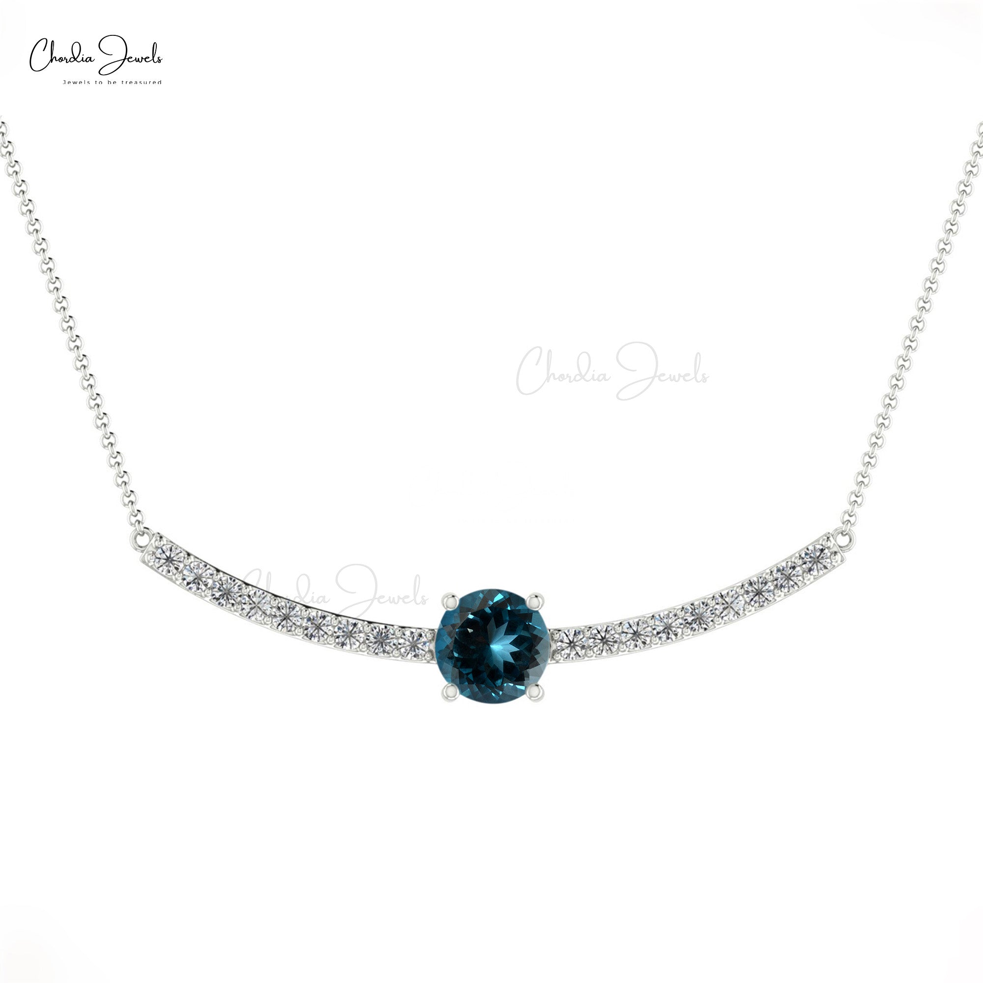 Genuine London Blue Topaz Statement Necklace In Real 14k Gold Diamond Statement Jewelry