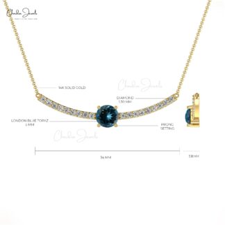 Genuine London Blue Topaz Statement Necklace In Real 14k Gold Diamond Statement Jewelry