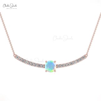 Statement Gemstone Necklace With 5mm Fire Opal And Diamond Chain Necklace For Mom